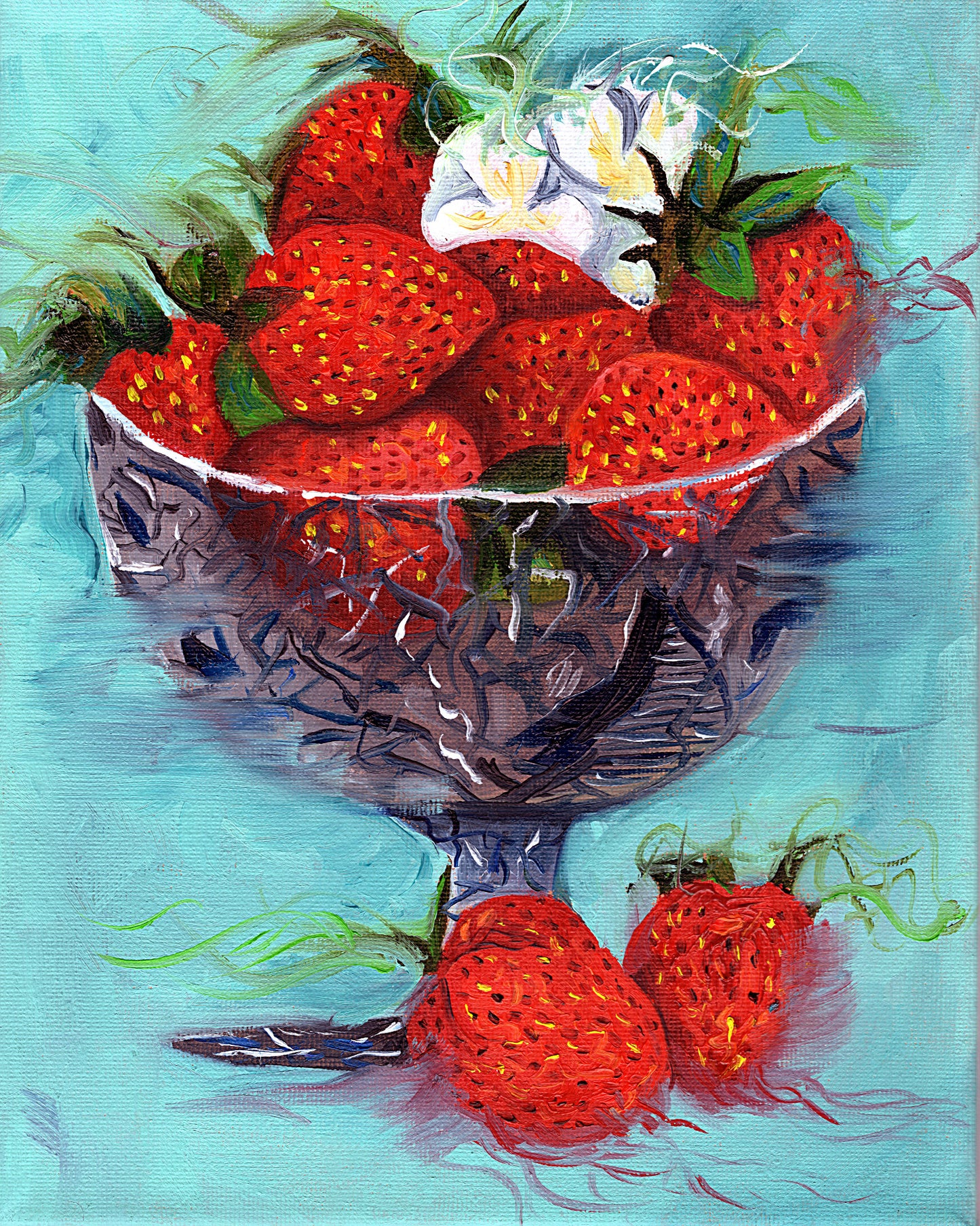 Faded Memories over Strawberries (Original Oil Painting)