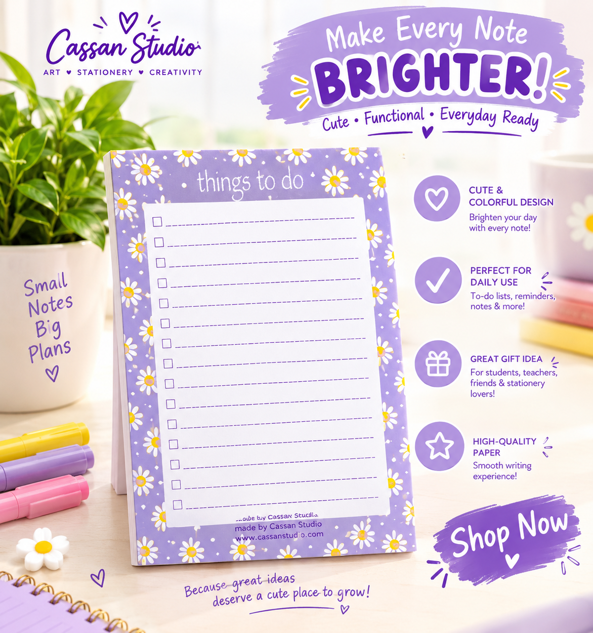 Purple Floral "Things To Do" Notepad